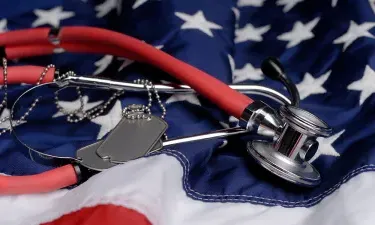 Stethoscope on US Flag in Kenosha Nursing School